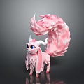 Cute Pink Fantasy Creature With Fluffy Tail And White Horns Soft Fur Standing Pose