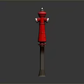 Red Fire Hydrant Structure With Brown Post In Building Exterior Design