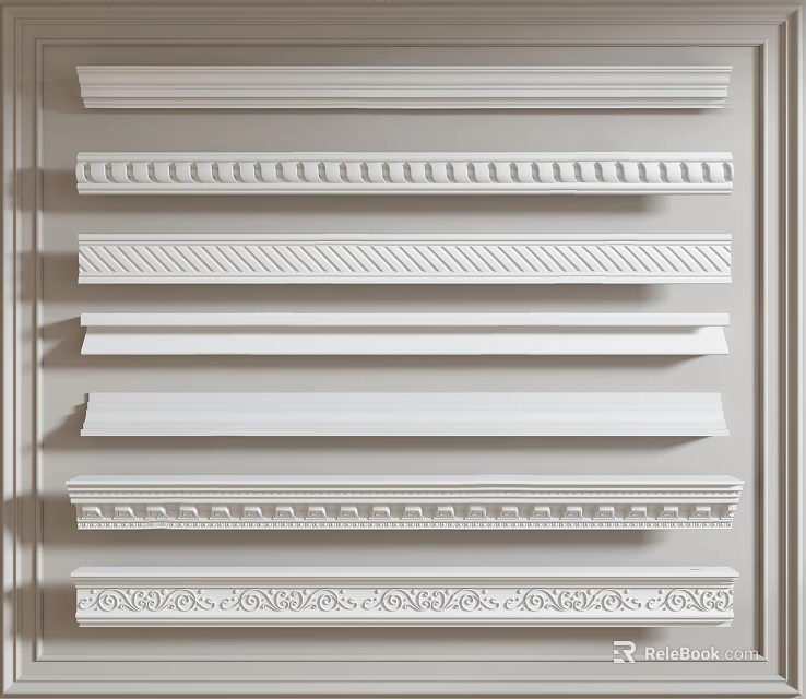 Various Gypsum Cornice Styles Featuring Ornate Patterns for Interior Design 3d model 