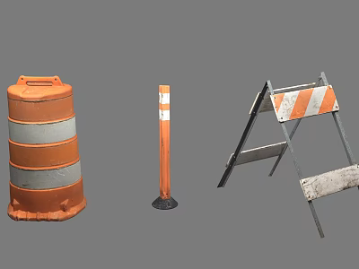 Essential Road Construction Safety Equipment Including Traffic Barrel Bollard And Folding Sign 3d model
