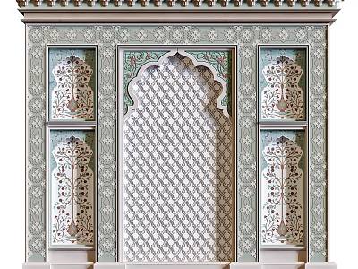 Decorative Arabic Style Background Wall with Intricate Geometric Patterns Arched Design and Symmetrical Carvings 3d model
