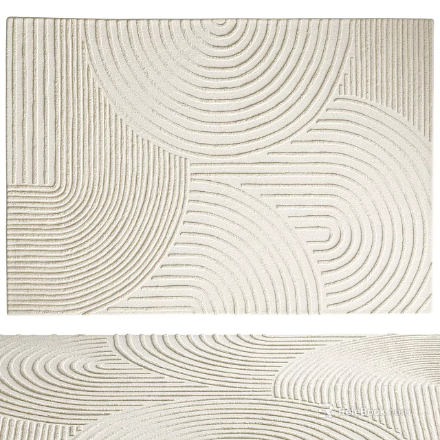 Modern Square Rug Featuring Abstract Curved Lines Pattern Neutral Beige Soft Textured Living Room Decor 3d model 