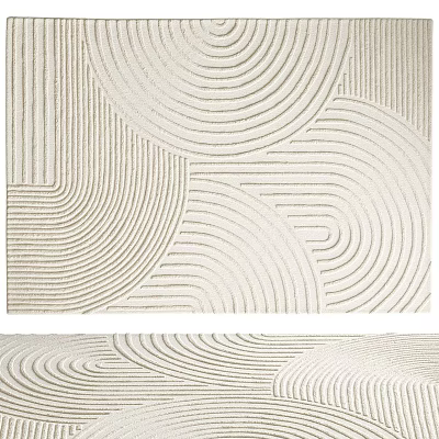 Modern Square Rug Featuring Abstract Curved Lines Pattern Neutral Beige Soft Textured Living Room Decor 3d model