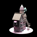 Cartoon Scene With Whimsical Building Spires Towers And Balloons On Circular Platform