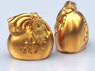 Fortune Bag Money Bag Money Gold Gold Jewelry Decorative Ornaments Copper Money Gold Ornaments 3d model