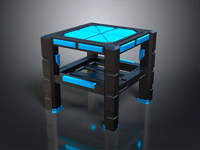 Futuristic Black Frame Table With Blue Glowing Square Tabletop And Accents 3d model