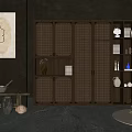 Modern Minimalist Decorative Cabinet With Lattice Door Design Ornaments Books And Vases On Shelves