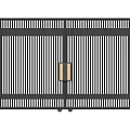 Modern Black Metal Double Gate With Vertical Slats And Golden Accents