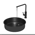 Modern Black Round Washbasin Design With Sleek Faucet And Smooth Surface