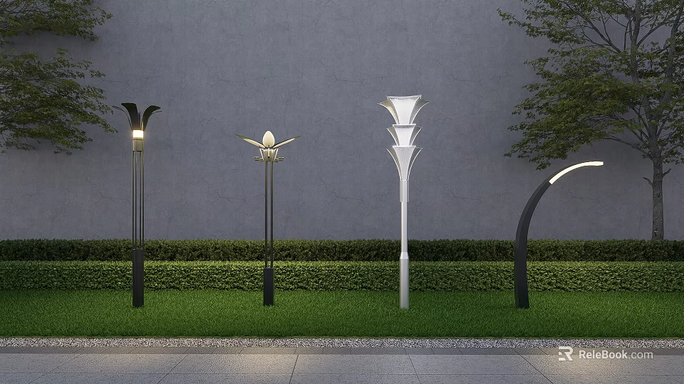 Outdoor Garden Lights With Various Modern Designs For Lawn And Pathway Decoration 3d model 