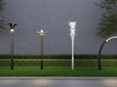 Outdoor Garden Lights With Various Modern Designs For Lawn And Pathway Decoration 3d model