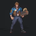 Detailed Game Movie Character With Brown Hair Blue Plaid Shirt Brown Vest Jeans Holding Grid Device