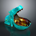Turquoise Hippo Shaped Decorative Bowl With Gold Accents And Glossy Surface For Home Decor