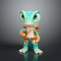 Cute Teal Lizard With Blue Spots Wearing Backpack And Straps In Standing 3D Cartoon Model