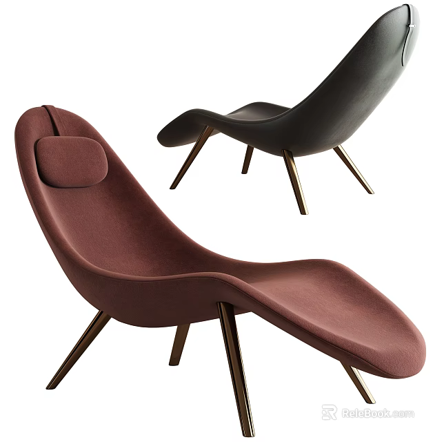 Modern Curved Lounge Chair In Burgundy And Black With Metal Legs Design 3d model 