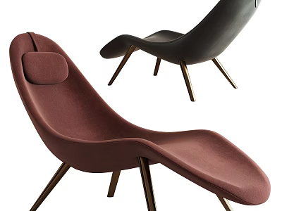 Modern Curved Lounge Chair In Burgundy And Black With Metal Legs Design 3d model