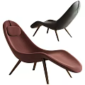 Modern Curved Lounge Chair In Burgundy And Black With Metal Legs Design