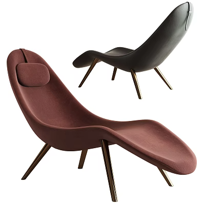 Modern Curved Lounge Chair In Burgundy And Black With Metal Legs Design 3d model
