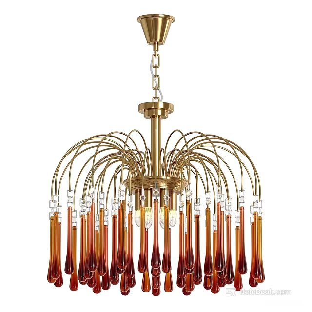 Elegant Modern Golden Chandelier With Gradient Glass Pendants And Illuminated Bulbs 3d model 