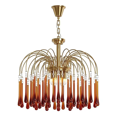 Elegant Modern Golden Chandelier With Gradient Glass Pendants And Illuminated Bulbs 3d model