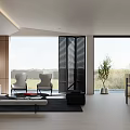 Modern Living Dining Room Interior With Open Concept Large Windows Natural Light And Modern Furniture