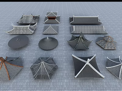 Traditional Chinese Architectural Components Including Roof Tiles Eaves And Decorative Structures 3d model