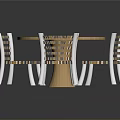 Round Wooden Dining Table Set With Four Striped Chairs And White Legs