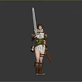 Game Movie Character in Armor Holding Blue Longsword with Brown Hair and Green Sash