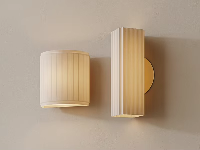 Modern Striped Wall Lamps With Circular And Rectangular Shades On Light Wall Emitting Warm Light 3d model