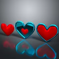 Heart Shaped Decorative Ornaments With Red Blue Colors And Small Inner Heart Reflection 3d model