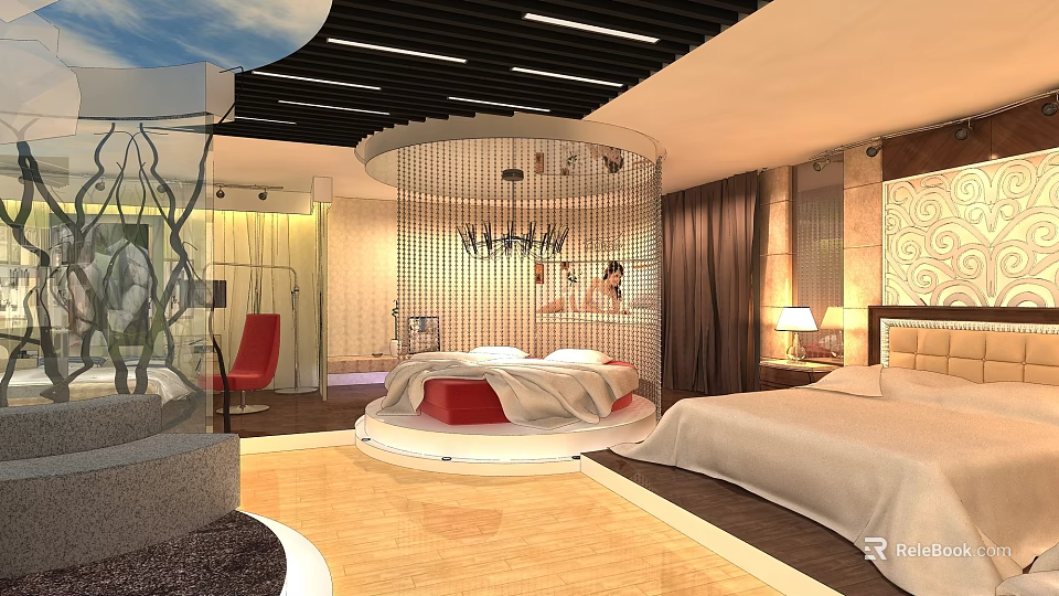 Modern Bedroom Furniture Specialty Store with Comfortable Beds Stylish Chairs and Elegant Decor 3d model 