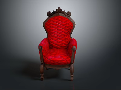 Elegant Red Sofa Stool With Wooden Carved Frame And Quilted Seat 3d model