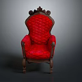 Elegant Red Sofa Stool With Wooden Carved Frame And Quilted Seat