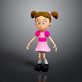 Cute Cartoon Girl Doll With Brown Pigtails Pink Dress Big Eyes And Black Shoes