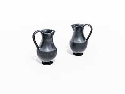 Two Black Ceramic Pitchers With Classic Shape And Elegant Smooth Surface 3d model