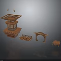 Detailed 3D Ancient Wooden Architecture Models Featuring Pagoda Archway And Pavilion