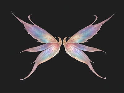 Delicate Vibrant Iridescent Fairy Wings With Colorful Gradient On Black Background 3d model