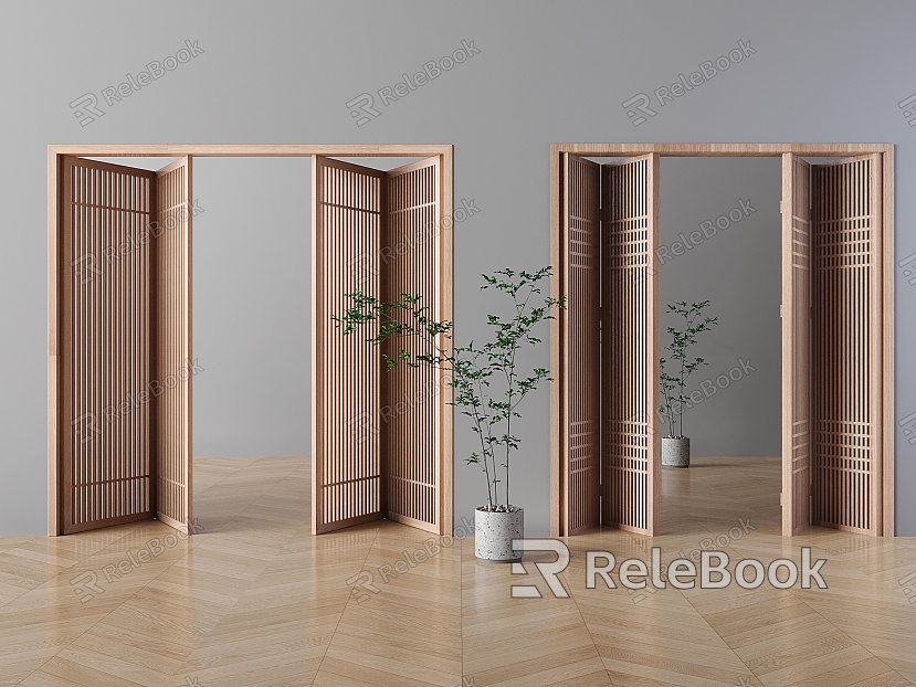 Folding door sliding door plaid folding door partition door solid wood folding door model