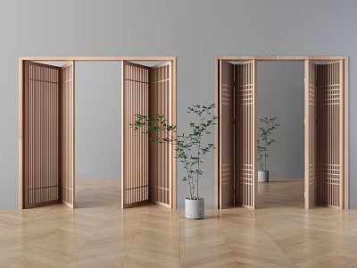 Folding door sliding door plaid folding door partition door solid wood folding door 3d model