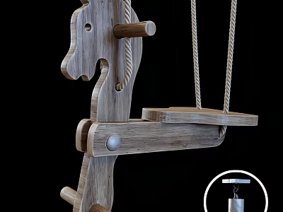 Wooden Horse Shaped Swing Structure With Ropes Seat And Sturdy Design 3d model