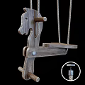Wooden Horse Shaped Swing Structure With Ropes Seat And Sturdy Design