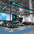 CFMOTO Exhibition Booth Showcasing Motorcycles ATVs With Large Screens And Modern Design