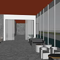 Elegant Clubhouse Interior Design With Gray Floor Large Windows White Chairs And Black Sofas
