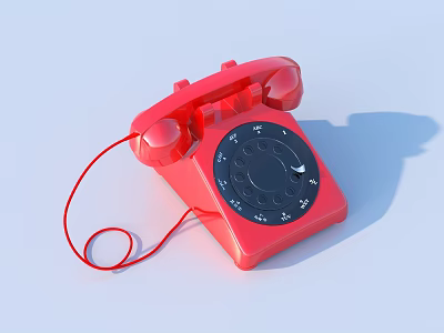Red Rotary Dial Telephone With Red Handset Cord And Black Dial On White Background 3d model