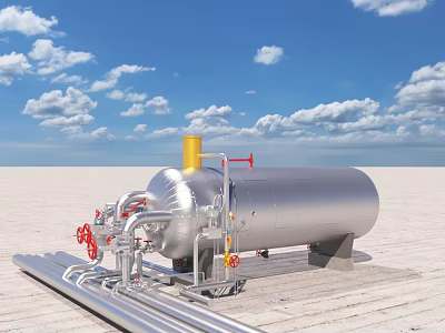 Industrial Storage Tank Equipment With Metal Pipes Valves Yellow Top And Blue Sky Background 3d model