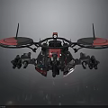 Futuristic Space Drone With Red And Black Solar Panels Mechanical Arms And Central Cockpit