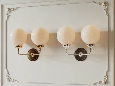 Elegant Wall Lamps With Brass Chrome Finishes And White Spherical Shades On Decorative White Wall 3d model