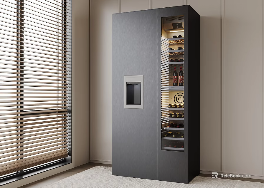 Modern Sleek Freestanding Wine Cabinet With Glass Display Shelves For Elegant Home Wine Storage 3d model 