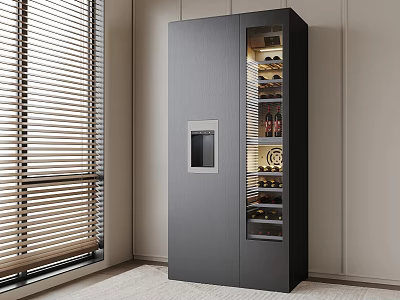 Modern Sleek Freestanding Wine Cabinet With Glass Display Shelves For Elegant Home Wine Storage 3d model