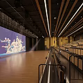 Modern Theater Auditorium With Large Screen Wooden Floor And Rows Of Seats